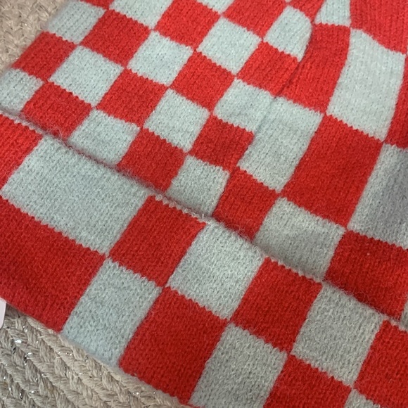Anthropologie checkered beanie hat red mint new  one size - Picture 6 of 6